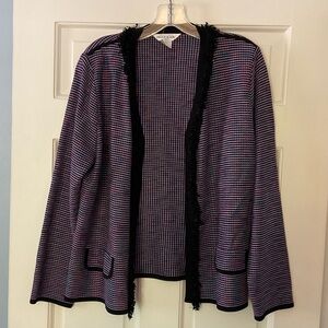 Exclusively Misook Fringe Cardigan Sweater Purple Size MP Medium Petite